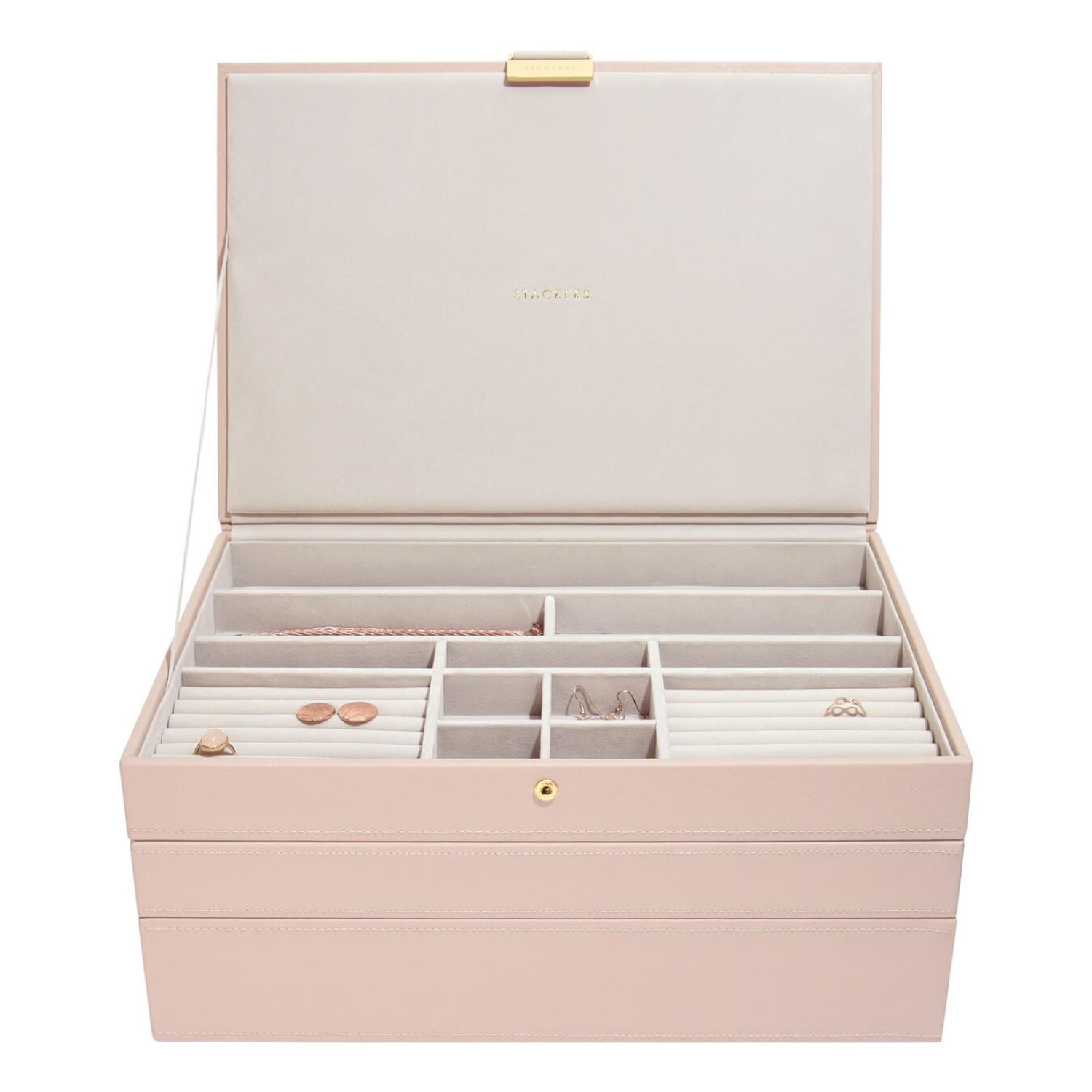 Women’s Pink / Purple Stackers Blush Pink Supersize Jewelry Box Set Of Three Champagne Gold