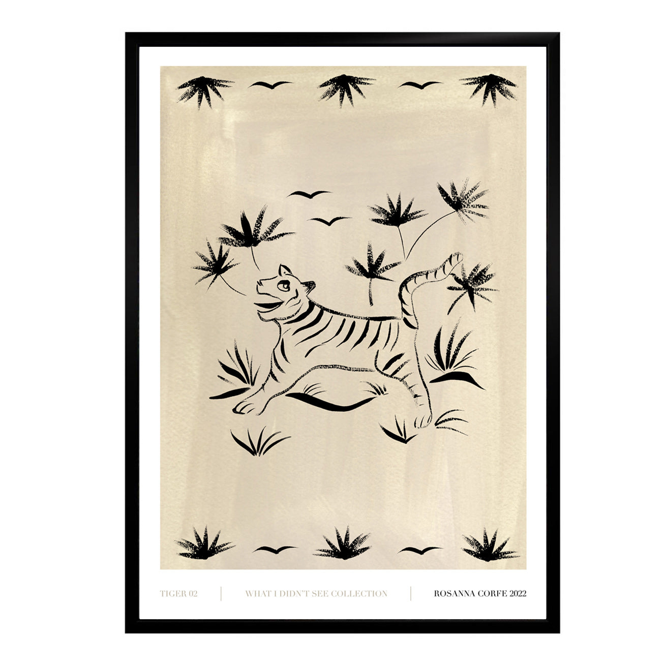 Rosanna Corfe Grey / White / Black A3 - Tiger 02 Neutral Grey Black Art Print In Grey/white/black