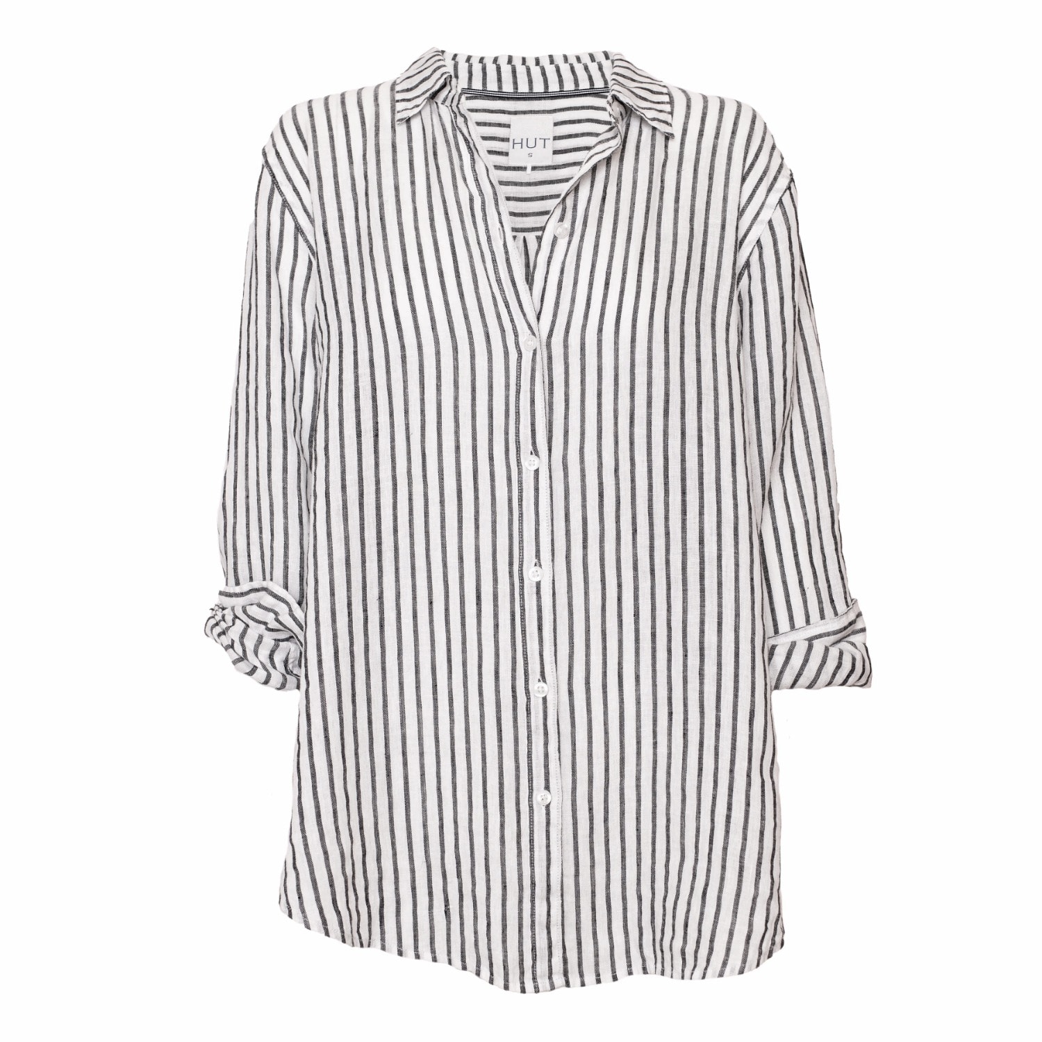 Hut Noosa Women's Black / White Black Yarn Dye Stripe Boyfriend Linen Shirt