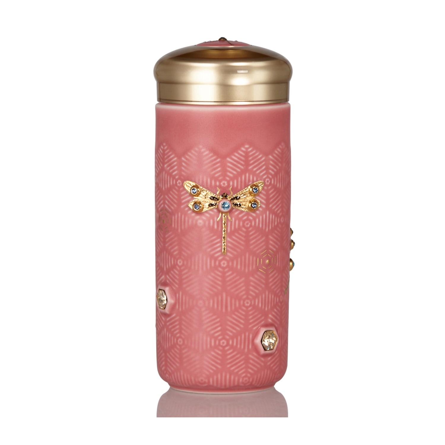 Pink / Purple Dragonfly Serenity Travel Mug With Crystals - Pink Acera