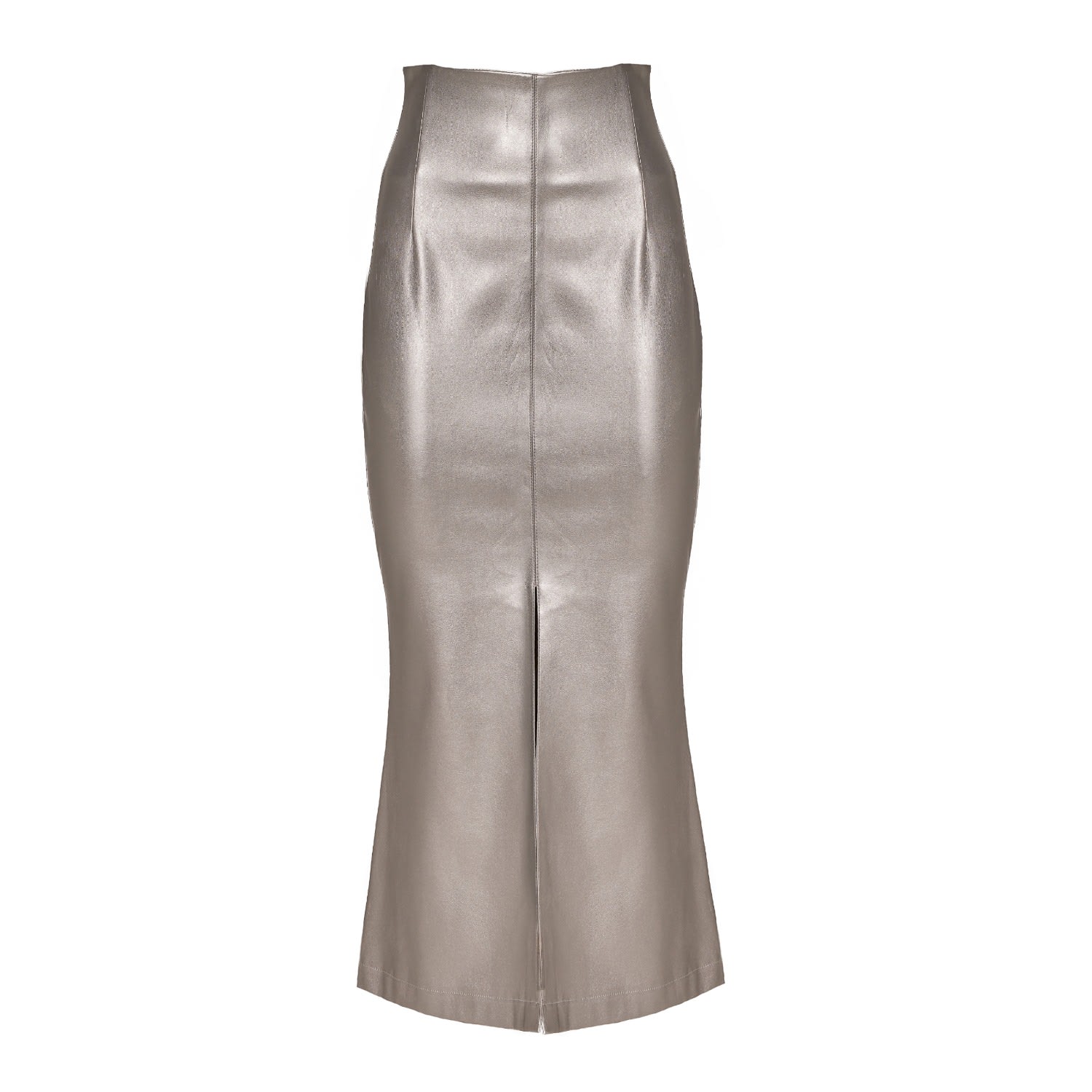 Women’s Mermaid Faux Leather Midi Skirt With Slit - Silver Extra Small Julia Allert