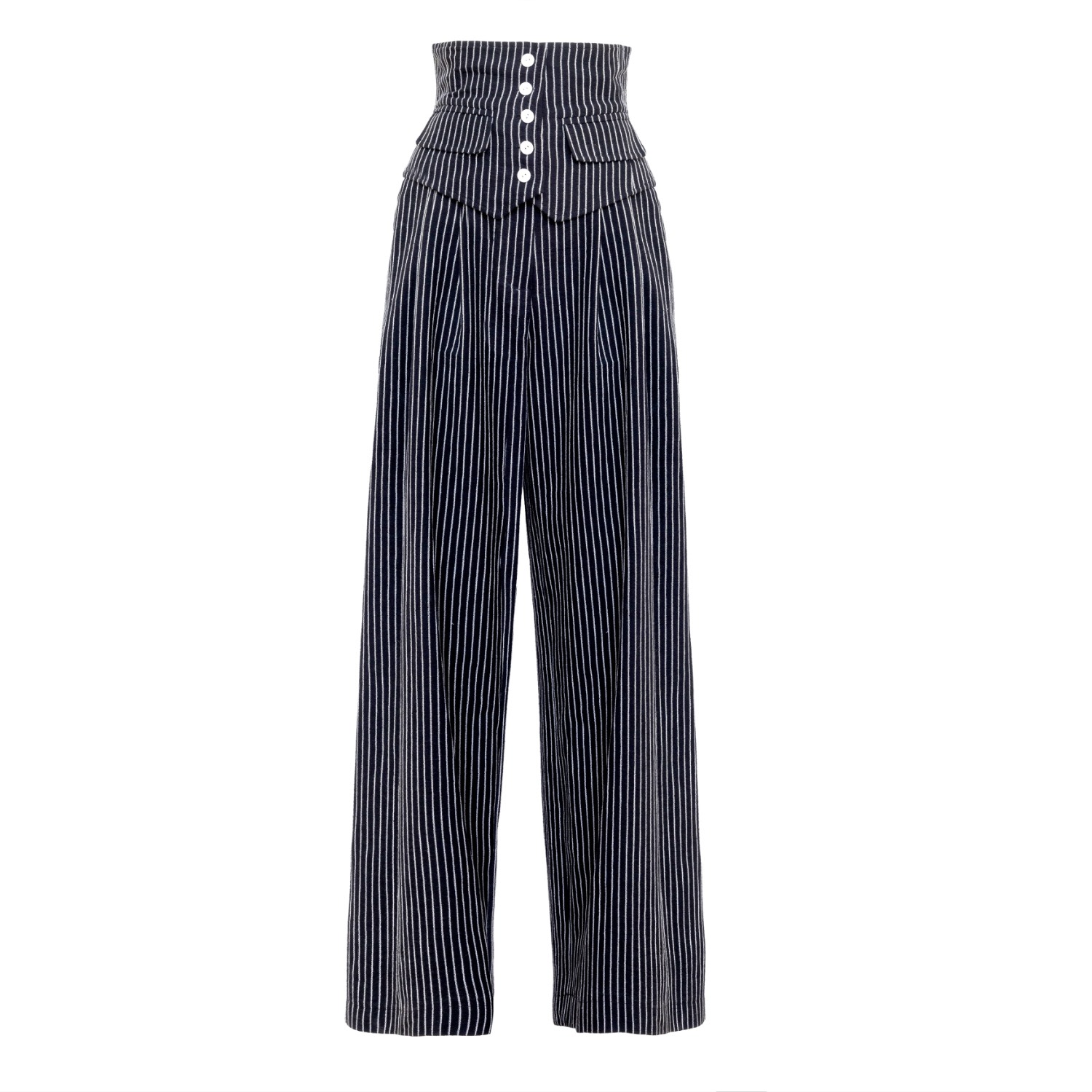 Julia Allert Women's White / Black Pinstripe Statement Buttoned Trousers Black In White/black
