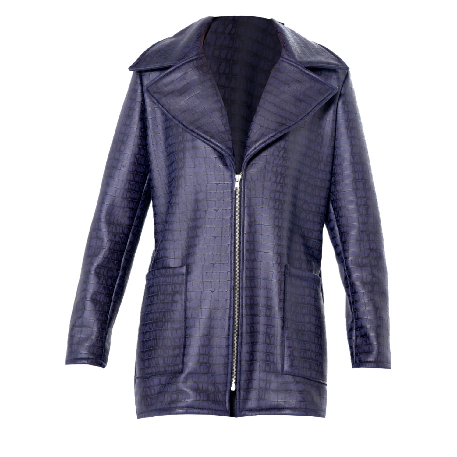 Women's Blue / Black Croc-Effect Faux Suede Jacket In Blue | Small | Metamorphoza