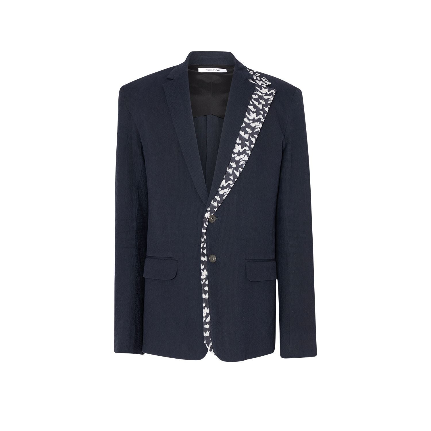 Vidi Blak Men's White / Blue Navy Gabardine Blazer With Leopard Print Lapel In White/blue