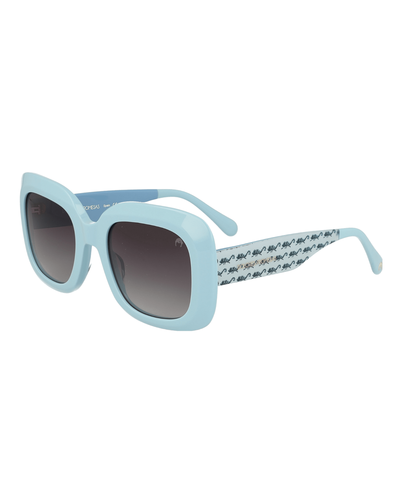 Dolores Promesas Women's Light Blue Square Cut Sunglasses With Chameleon Print In Blue