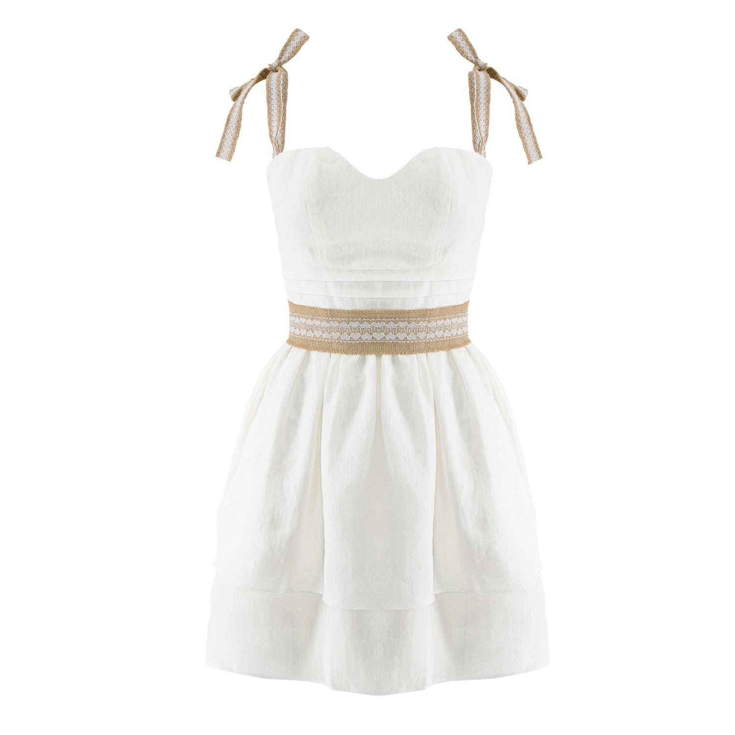 Women’s White Linen Gathered Mini Dress With Raffia Straps Extra Small Avenue no.29