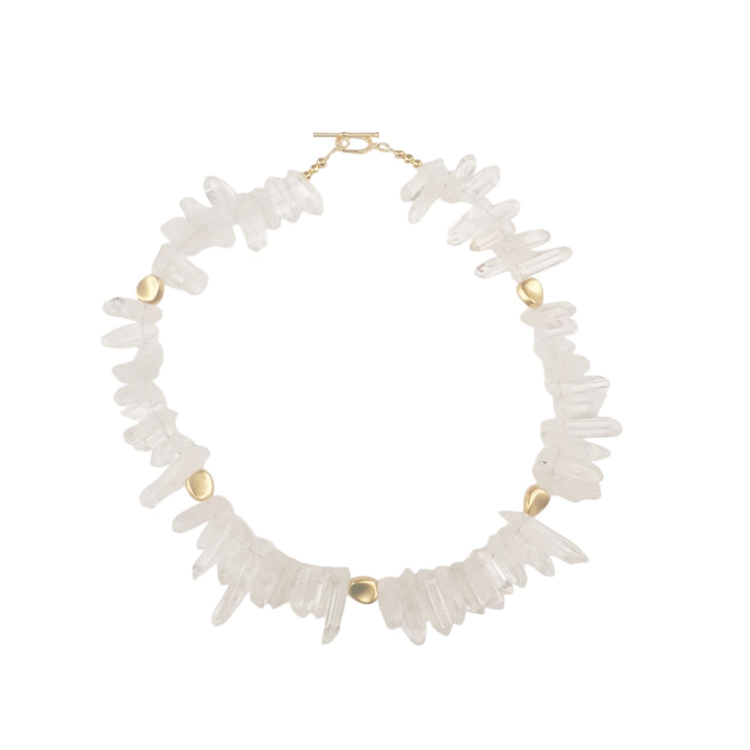 Way To Chic Women's Gold / White Natural Quartz Crystals Necklace With Gold Plated Accents