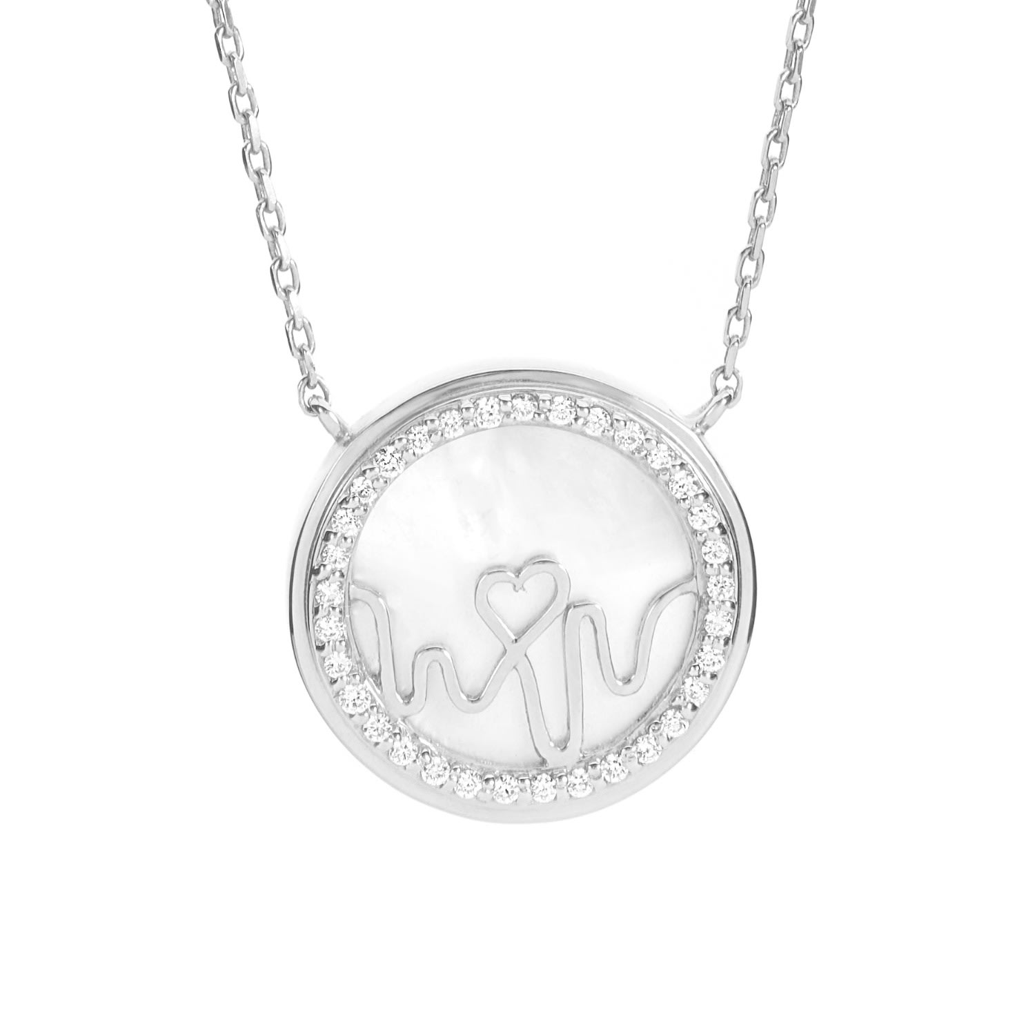 Bloomtine | Earth Angel Hq Women's Loves Frequency™ Sterling Silver & Mother Of Pearl Heartbeat Necklace In Silver