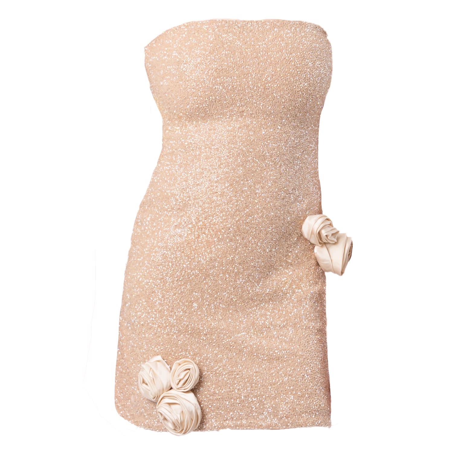 Self-adore Women's Neutrals Champagne Rose Hand-beaded Embellished Mini Dress