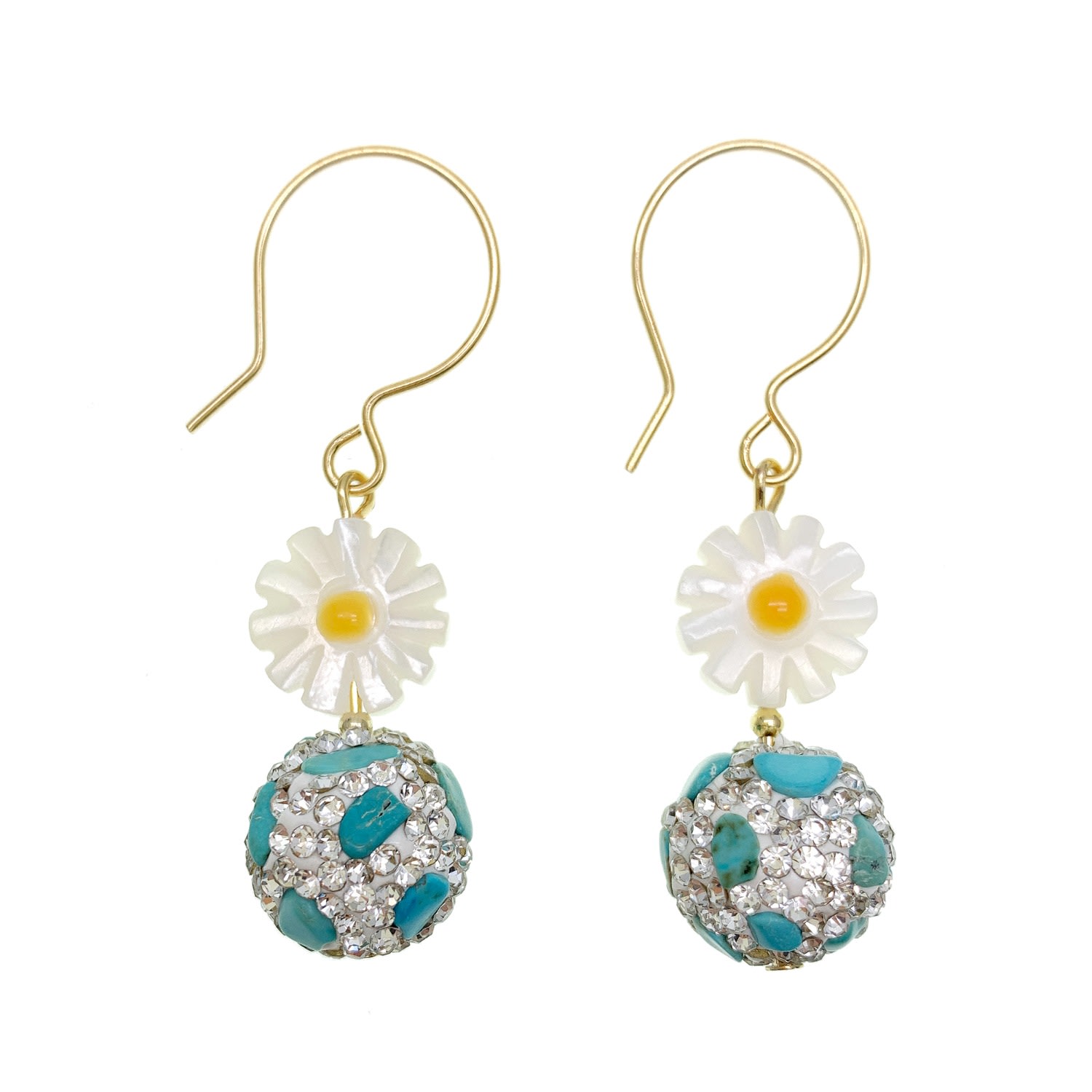 Women’s Blue / White Rhinestones Turquoise With Daisy Charm Dangle Earrings Farra