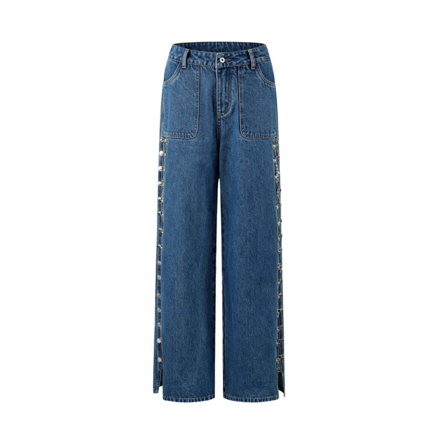 ◆ROCKCAKE◆ Studded Line Point Jeans Blue Jack David/Sweet Look Jean Classic Rhinestone Studded Denim