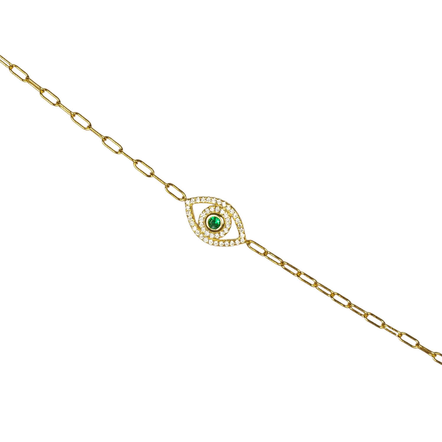 Ep Designs Women's Gold Evil Eye Emerald Chain Bracelet In Gold