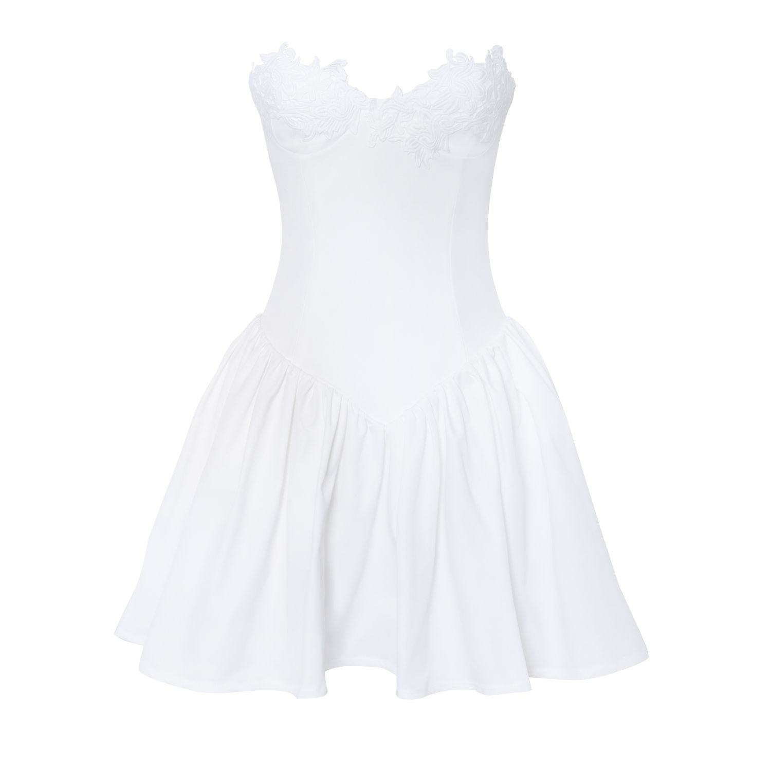Miss Circle New York Women's Sacha White Lace Drop Waist Corset Puffy Mini Dress In White