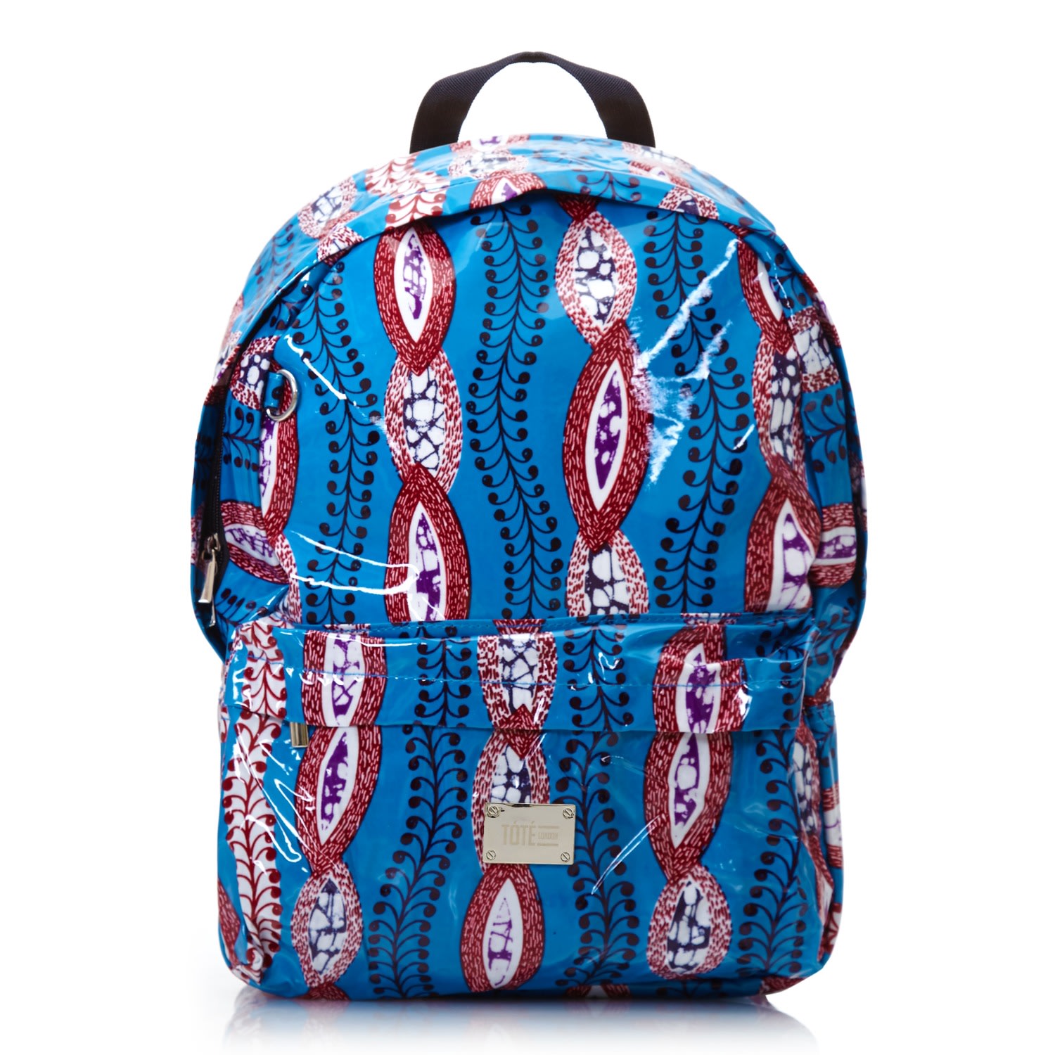 Women’s Back Pack Oil Cloth Wax Print Rucksack - Blue Tote London