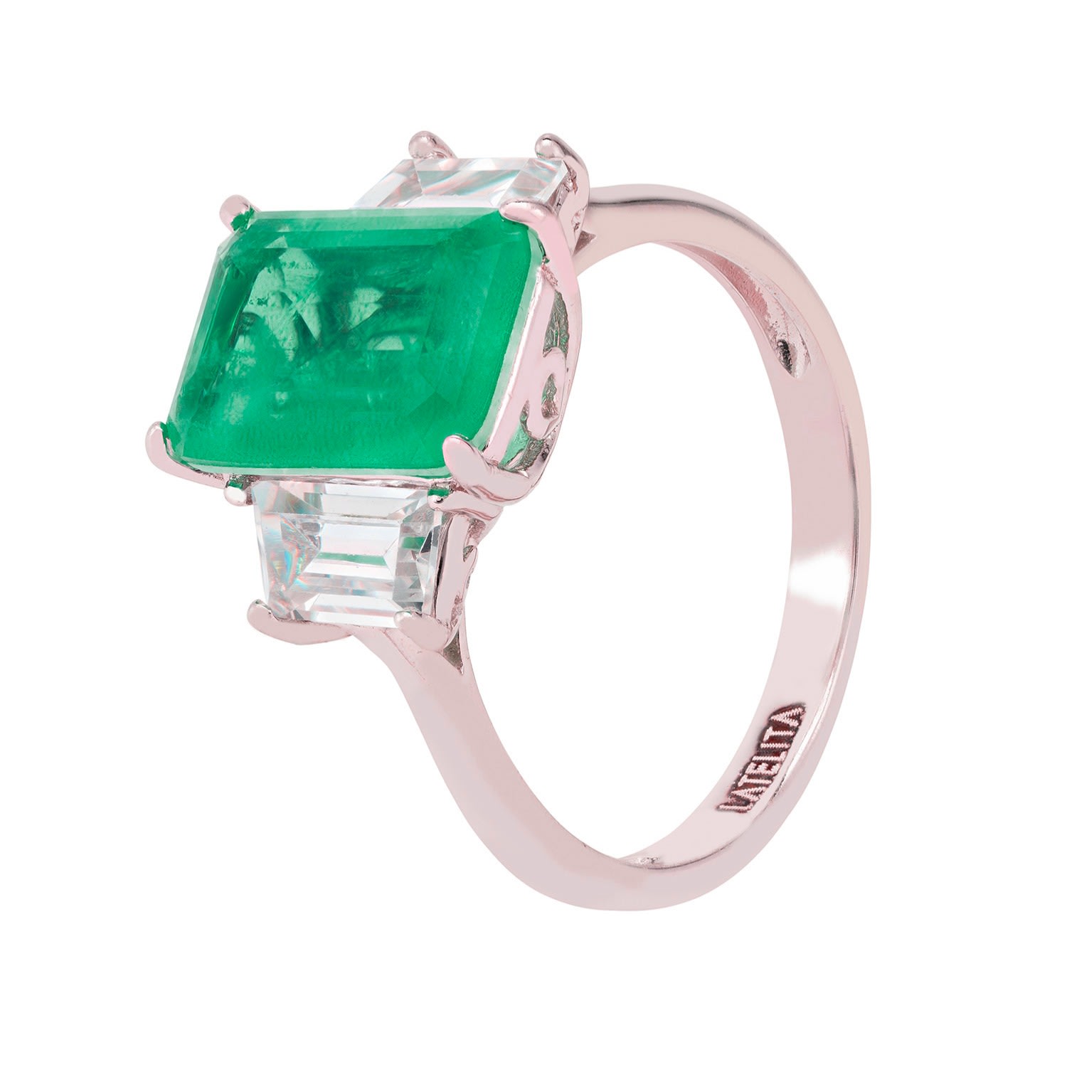 Women’s Silver / Green / White Georgina Gemstone Cocktail Ring Silver Colombian Emerald Latelita