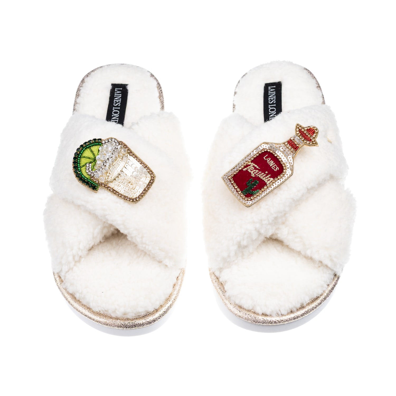 Laines London Women's Neutrals / White Laines Neutral Boucle Slippers With Tequila Slammer Brooches - Cream