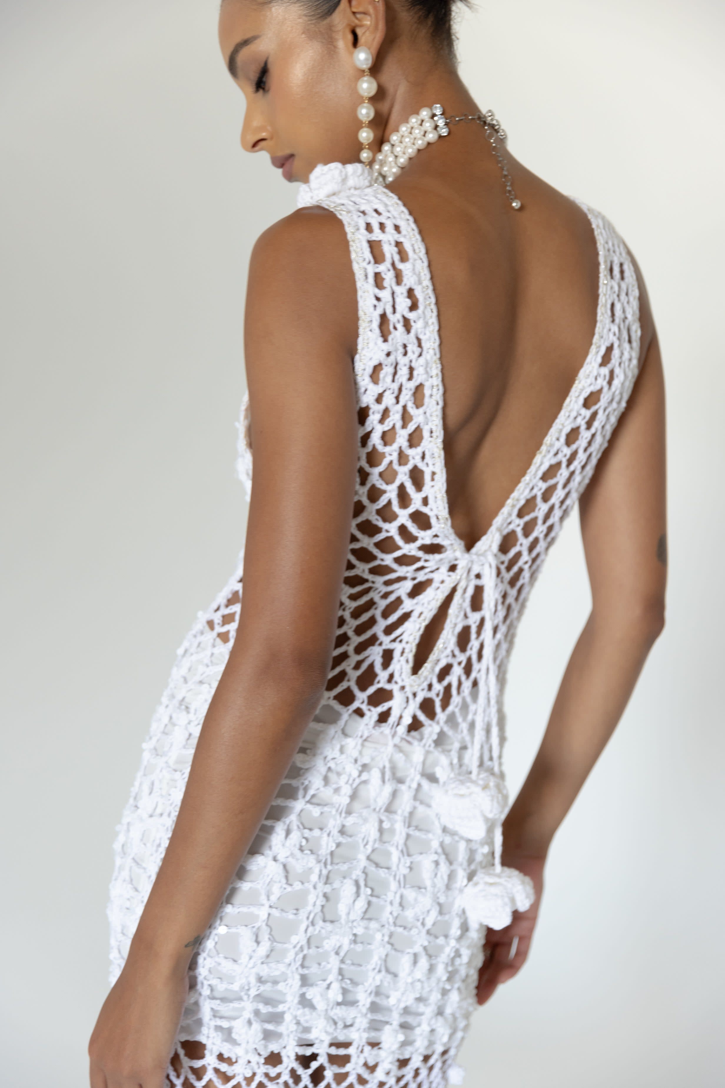 ANDREEVA | Pink Vanilla Handmade Maxi Crochet Dress XL / White