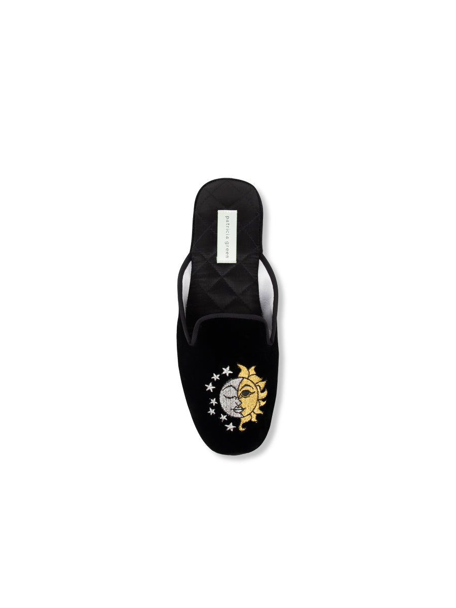 Women’s Black Sun, Moon & Stars Embroidered Velvet Slipper 4 Uk Patricia Green