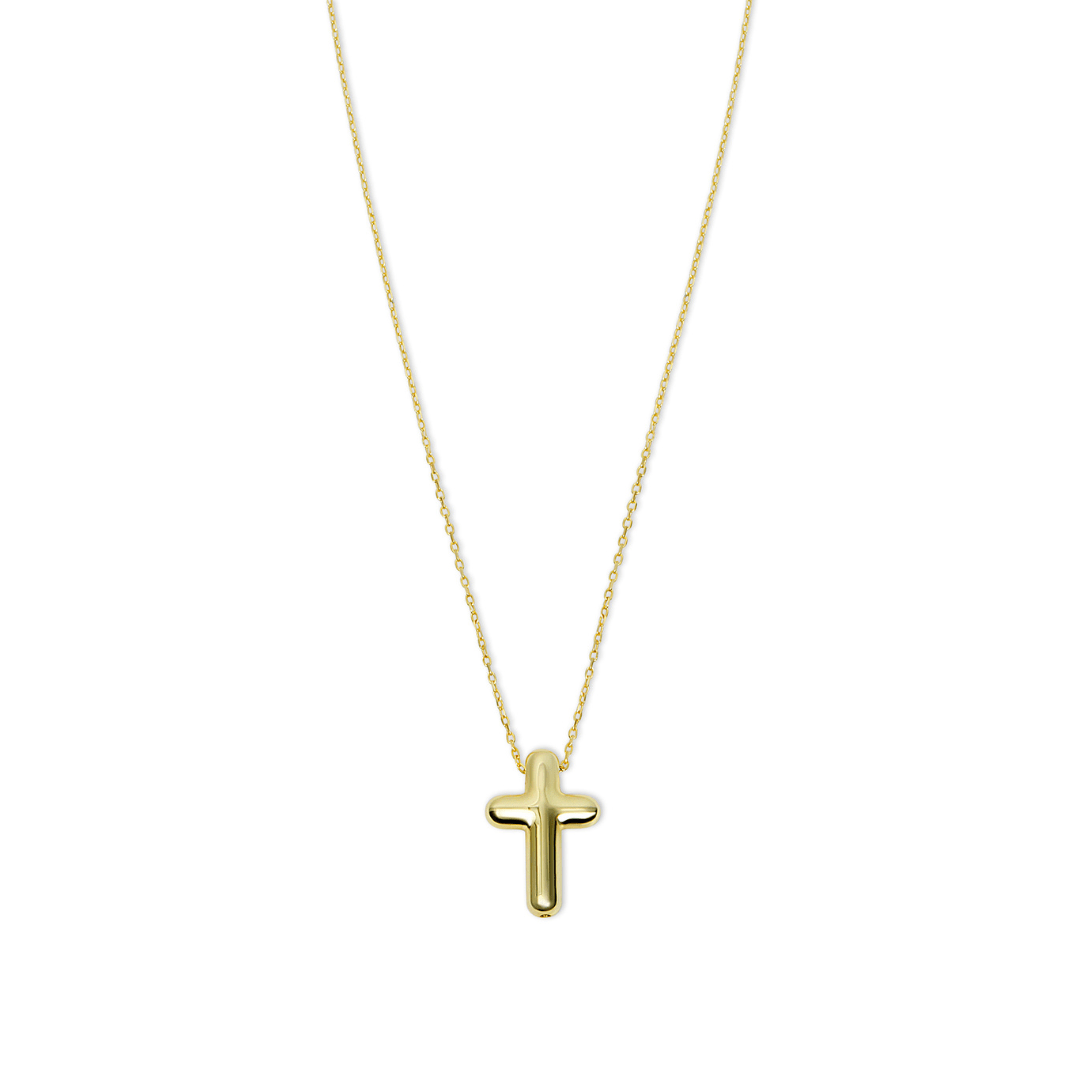 Argento Vivo Women's Puffy Cross Necklace - Gold
