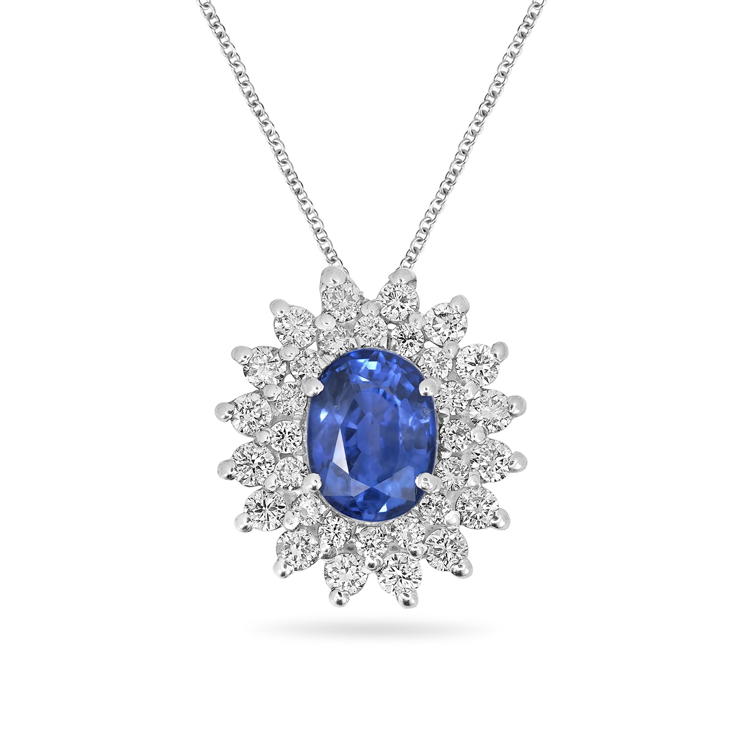 Artisan Women's White / Blue Blue Sapphire & Diamond Oval Pendant In White Gold