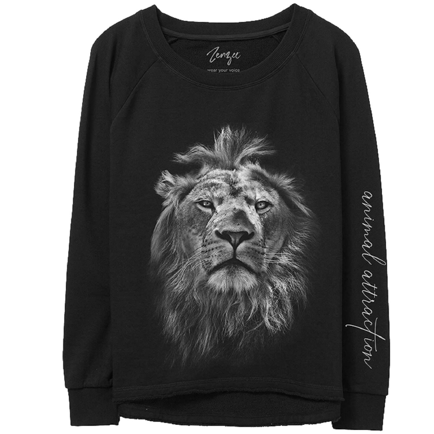 Women’s White / Black Lion Animal Print Crewneck Sweatshirt Extra Large Zenzee