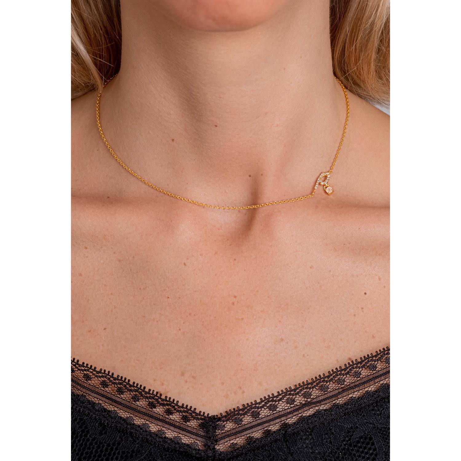 Lavani Jewels Women's Gold / White Zircon "p" Initial Necklace In Gold