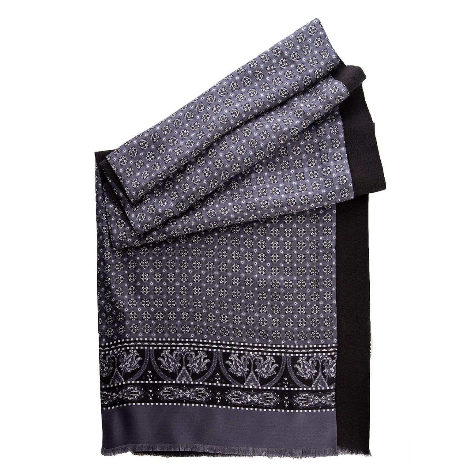 Elizabetta Mens Black and White Polka Dot Silk Scarf - Italian