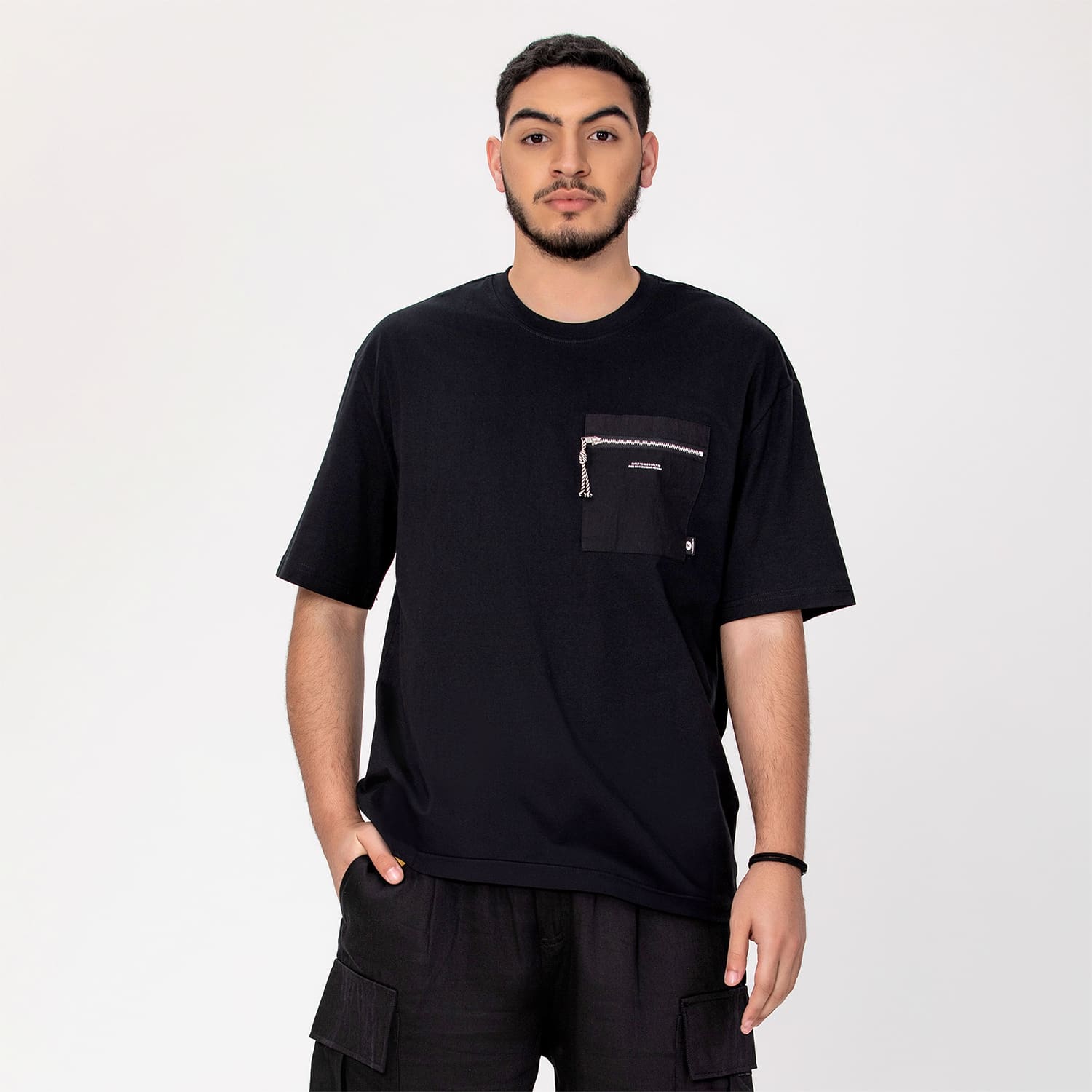Zipper On Pocket T-Shirt - Black | Smart and Joy | Wolf & Badger