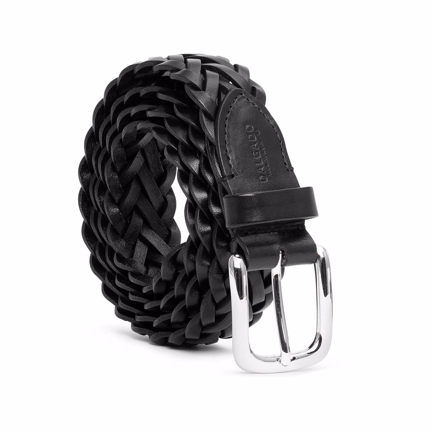 Men’s Hand-Braided Leather Belt Black Cesare 44" Dalgado