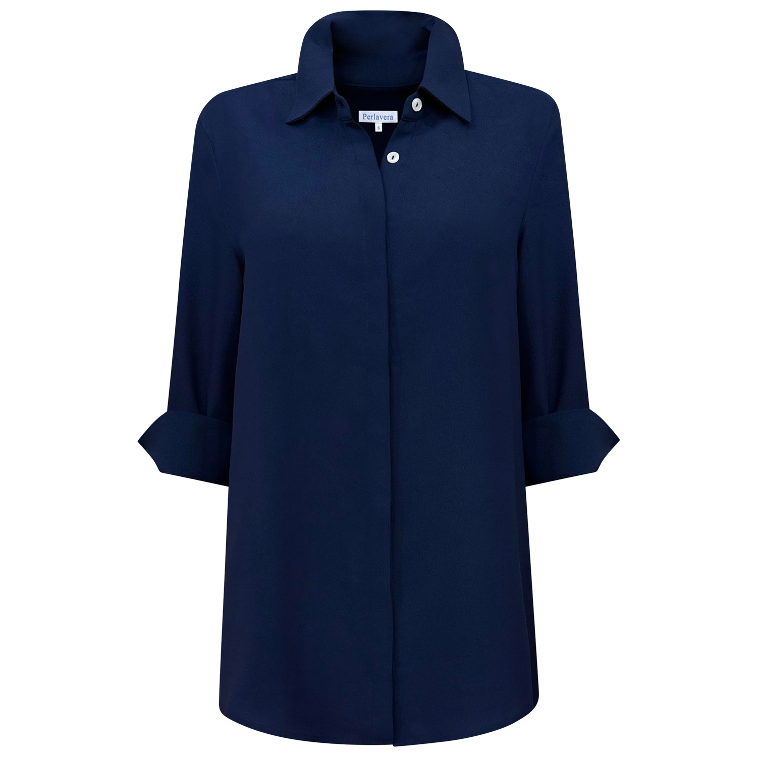 Perlavera Women's Blue Sienna Navy Three Quarter Sleeve Length Missy Fit Shirt