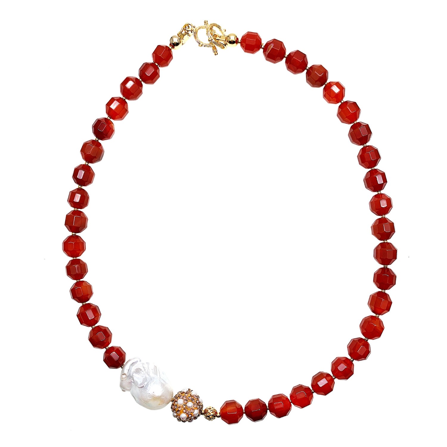 Women’s White / Red Red Agate With Baroque Pearl Short Necklace Farra