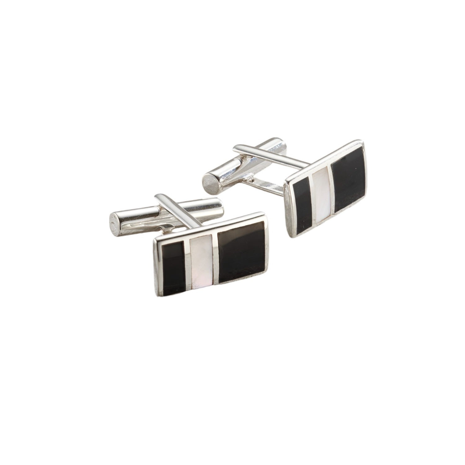 Posh Totty Designs Men's Black / White / Silver Onyx And Mother-of-pearl Cufflinks
