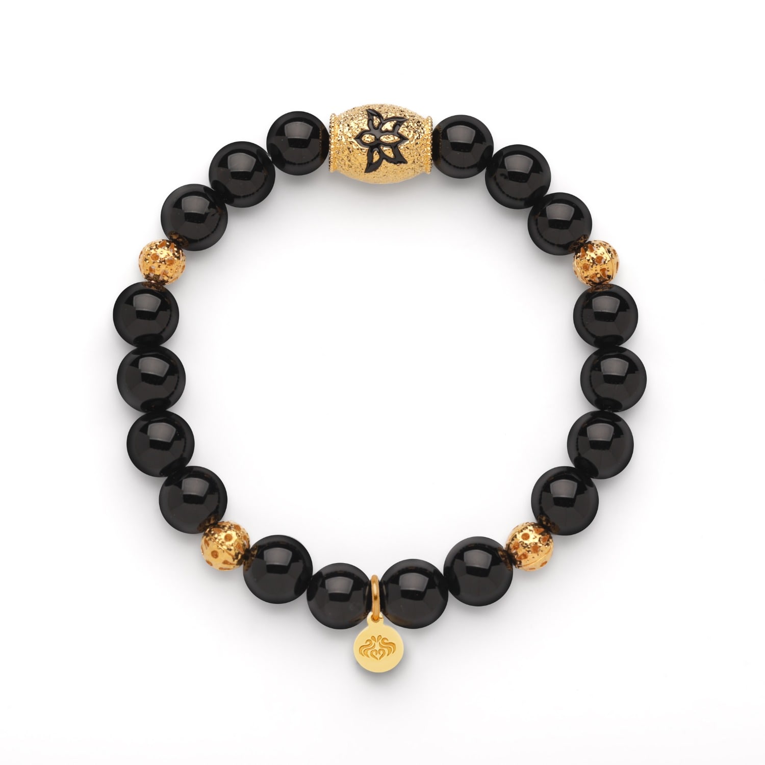 Seven Saints Women's Black / Gold Protection And Strength Onyx Lotus Beaded Bracelet