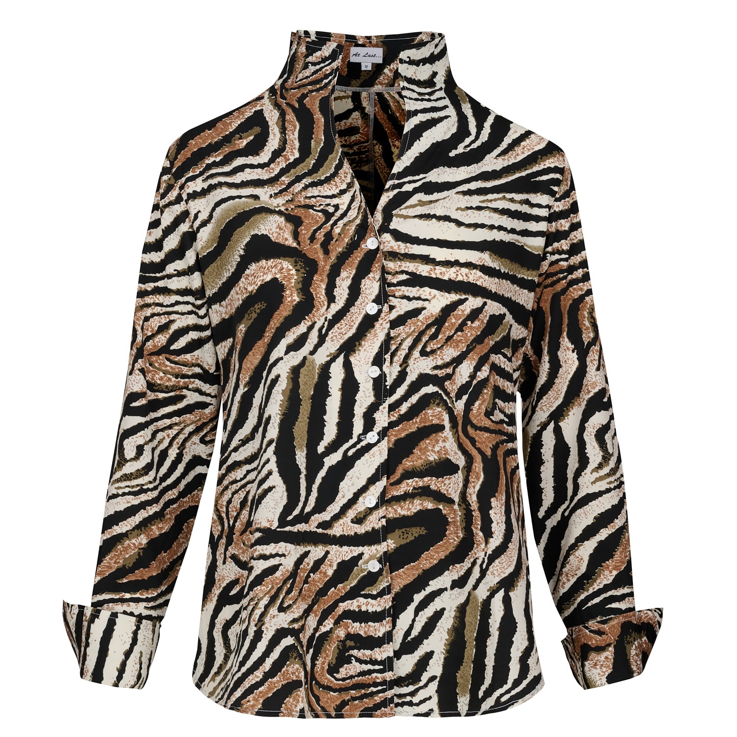 At Last... Women's White / Brown / Black Ella Shirt In Tiger Print In White/brown/black