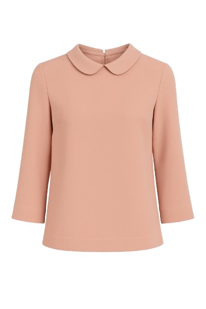 Conquista Women's Rose Gold Bell Sleeve Peach Top With Peter Pan Collar In Pink