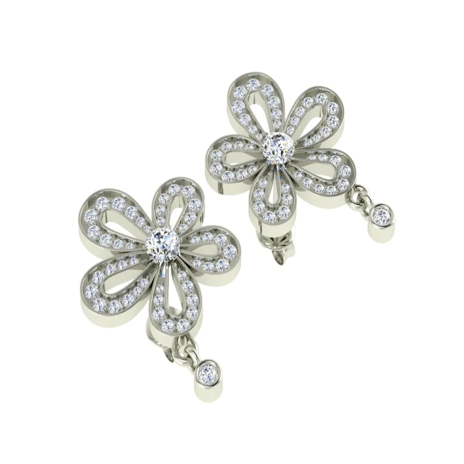 Women’s White / Silver White Gold & Diamond Plumeria Flower Stud Earrings Cervin Blanc