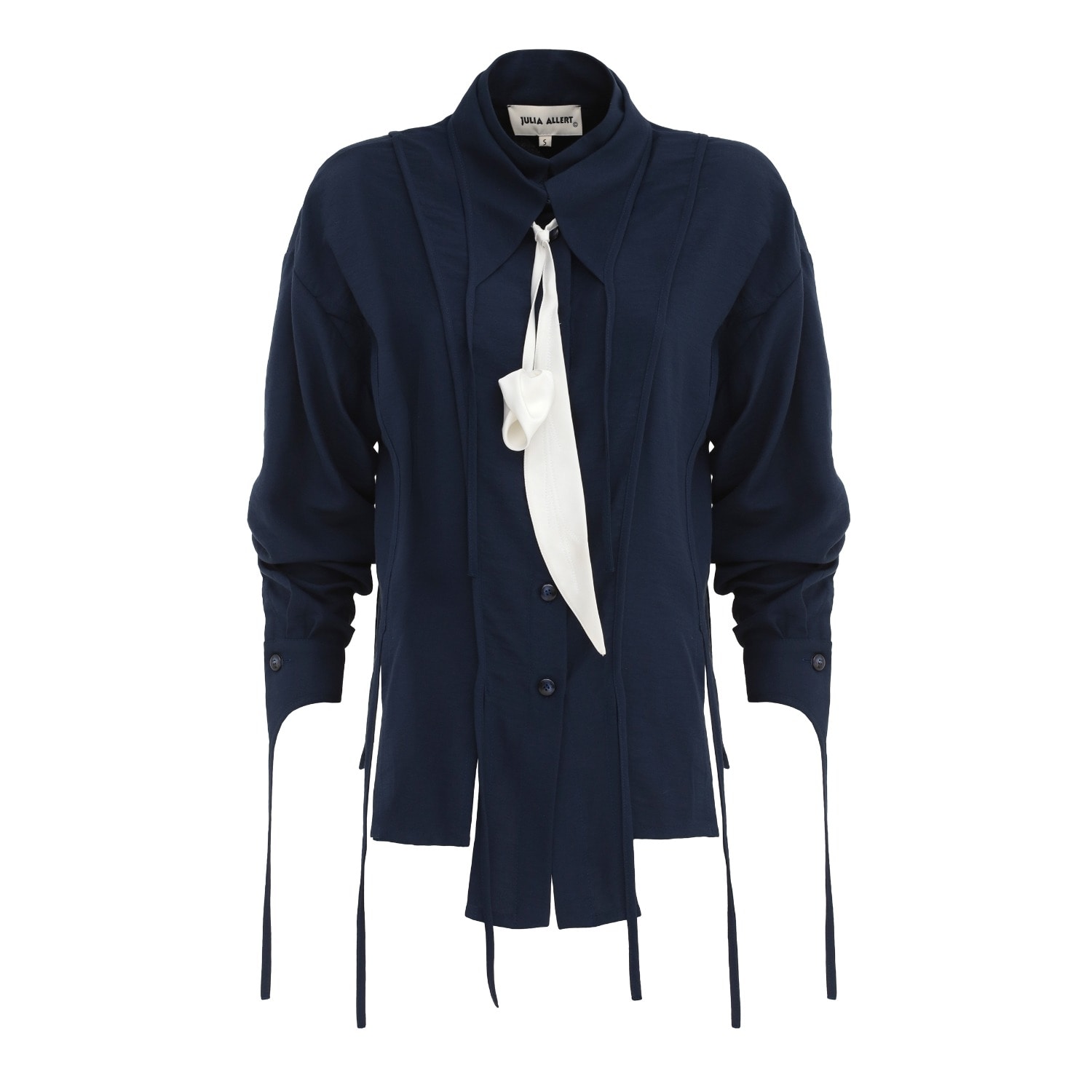Julia Allert Women's Blue Artistic Asymmetric Textured Viscose Blouse - Navy In Blue
