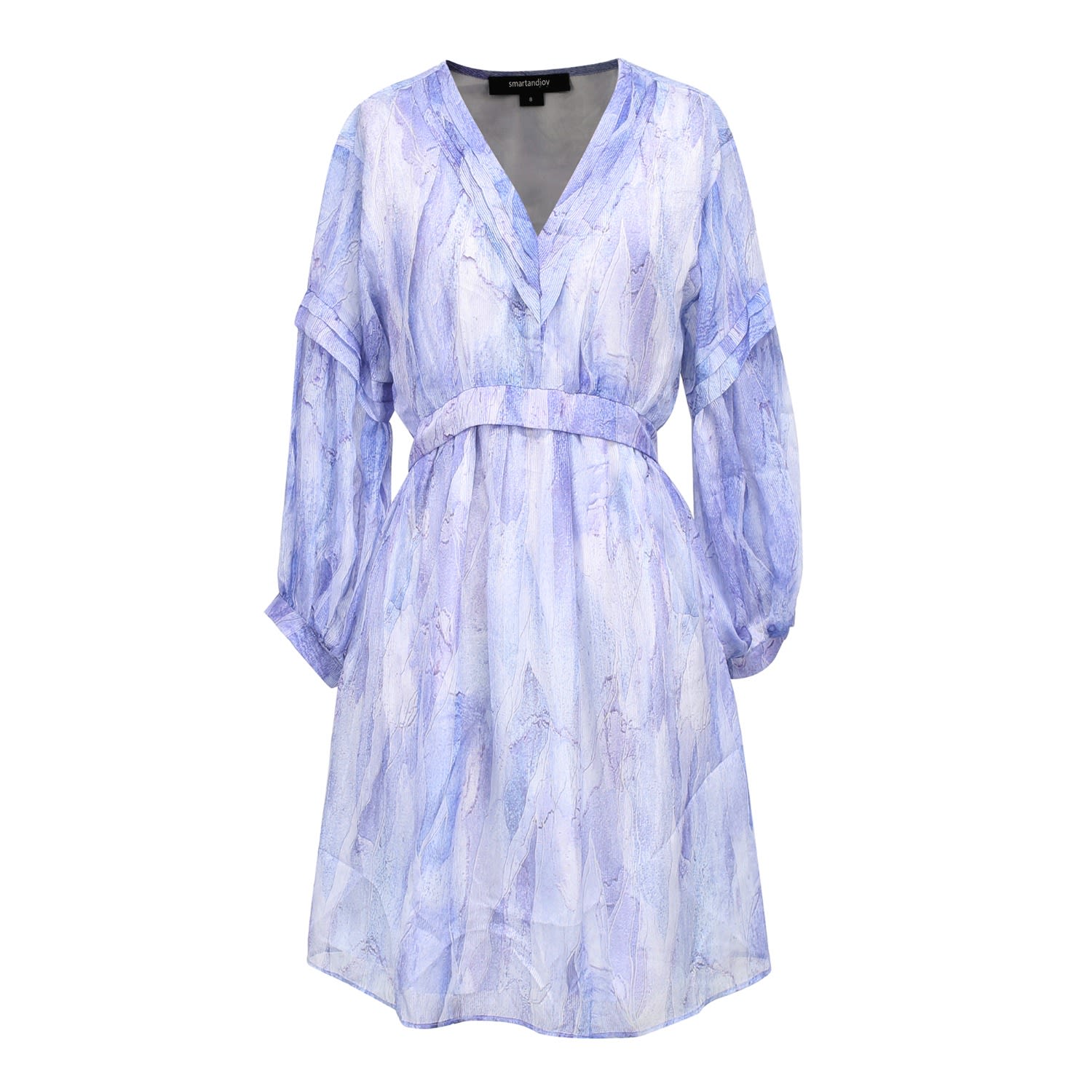 Smart And Joy Women's Blue Short Trapeze Chiffon Dress With Abstract Print In Blue