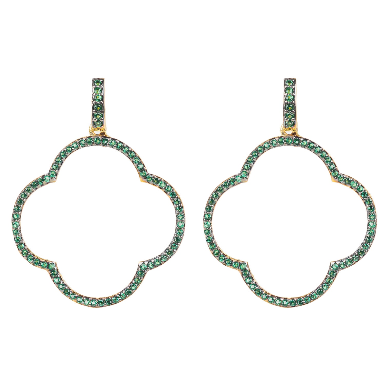 Women’s Gold / Green Open Clover Large Drop Earrings Green Gold Latelita