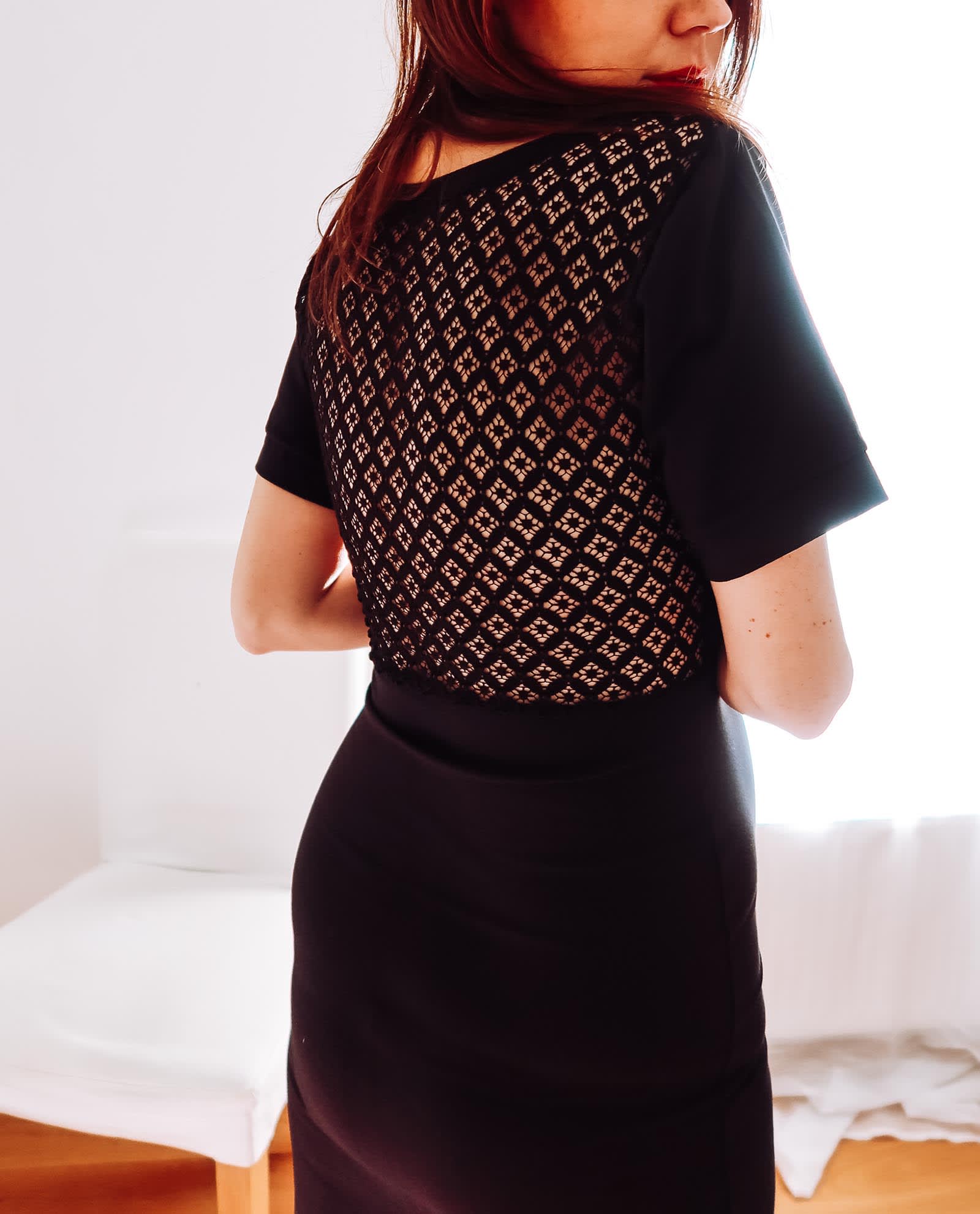 Black Lace Back Jersey Midi Dress by Sophie Cameron Davies