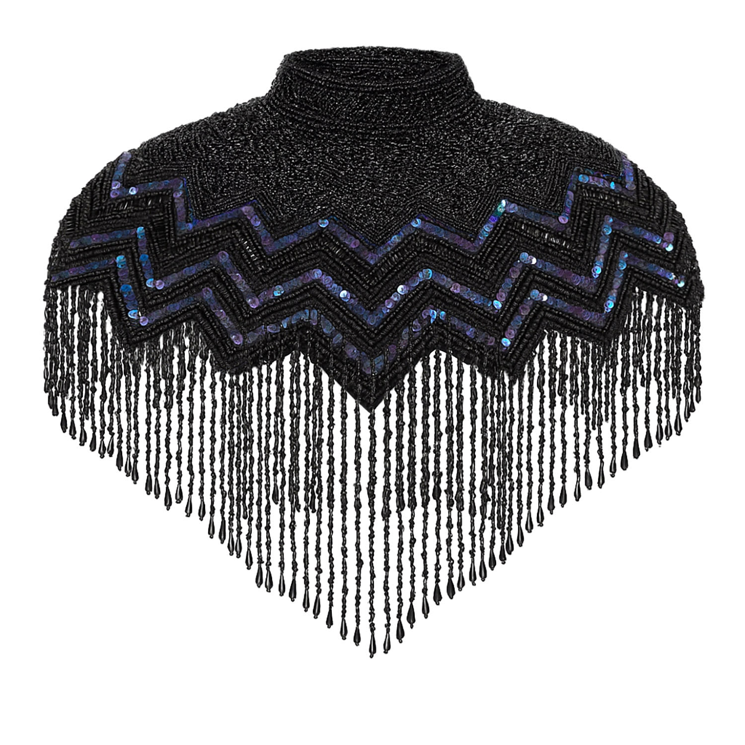 Richa Sharma Women's Hand-beaded Black Sequin And Pearl Fringe Cape Shawl In Black