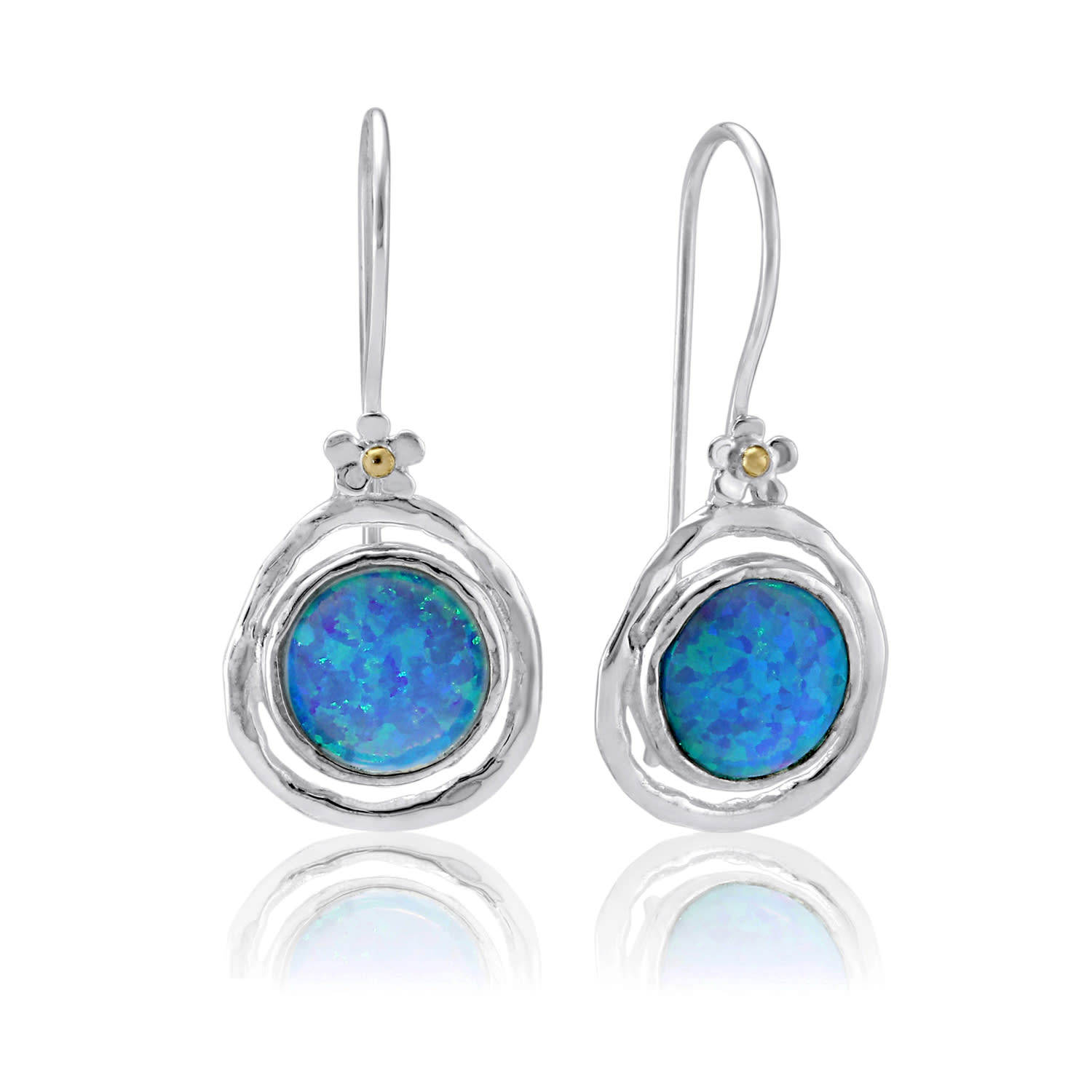 Isla Silver Women's Blue / Silver Handmade Blue Fire Opal Hook Earrings With Flower Detail