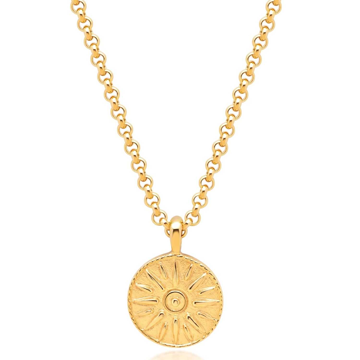 Nialaya Men's Gold Necklace With Ancient Sun Pendant