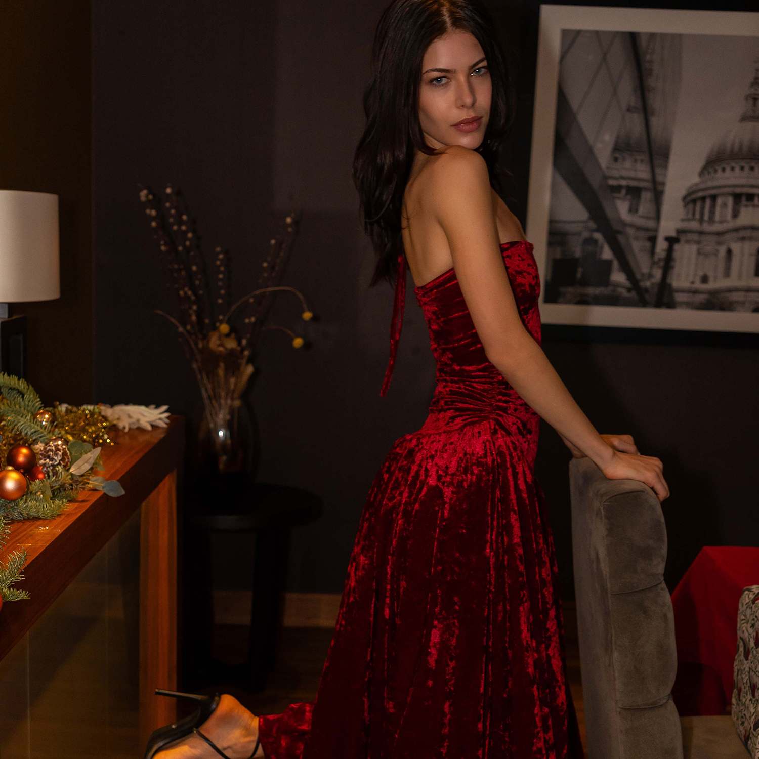 Alexa Dark Red Velvet Puffball Dress | AMY LYNN | Wolf & Badger