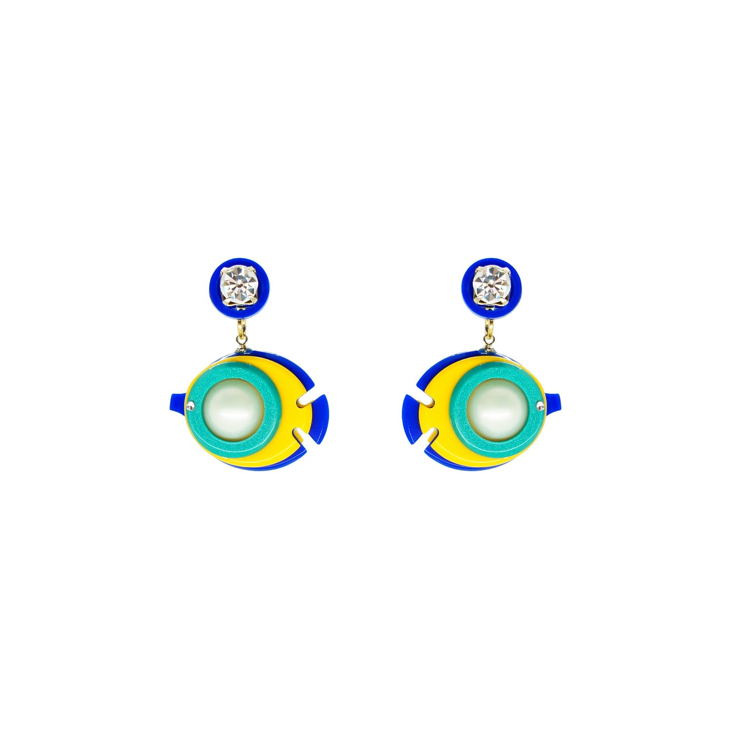 Gissa Bicalho Women's Handmade Acrylic Earring Tang Fish Blue In Green