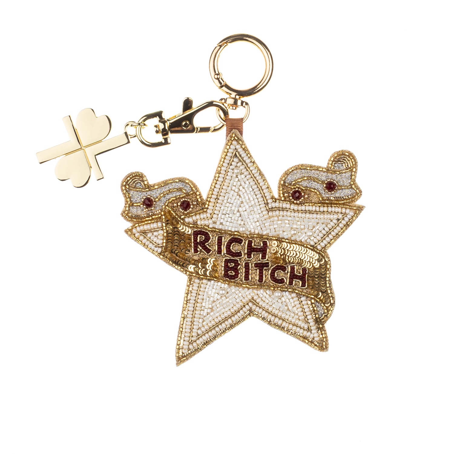 Women's Gold / White Rich Bitch Hand-Beaded Bag Charm | Laines London