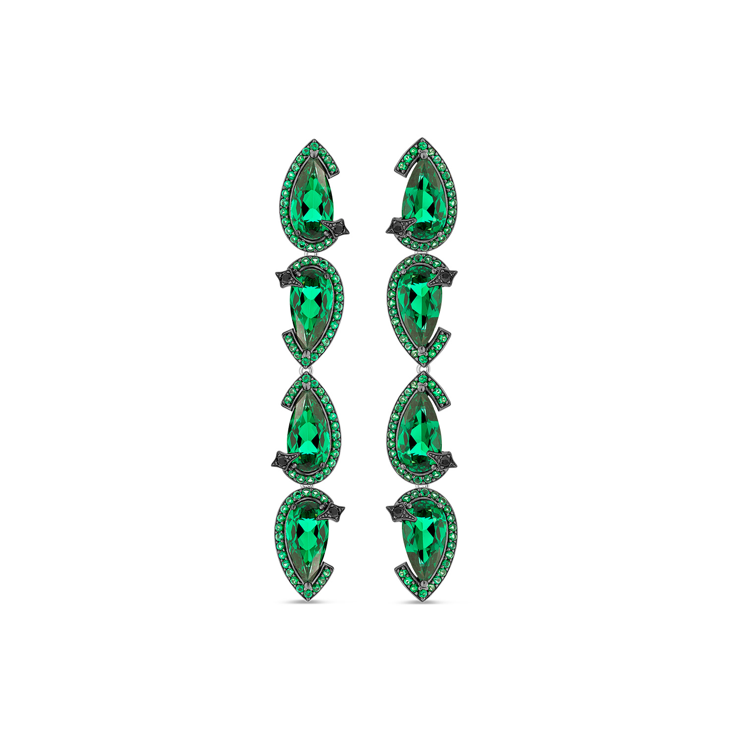 Sally Skoufis Women's Black / Green Nourish Drop Earrings With Natural Black Diamond & Emerald In Premium Black Rh In Multi