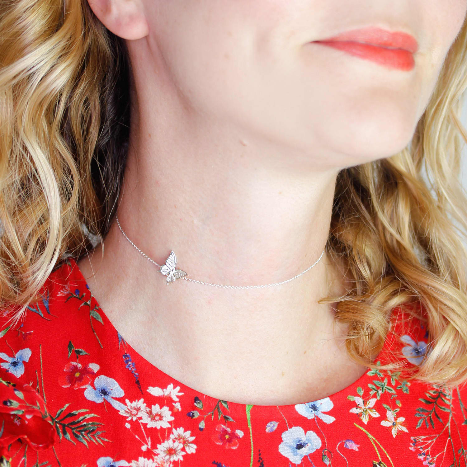Silver butterfly shop choker