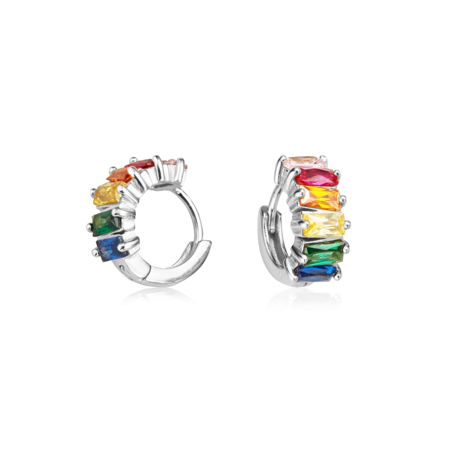 Lily & Roo Women's Silver Rainbow Gemstone Cluster Huggie Hoop Earrings In Silver