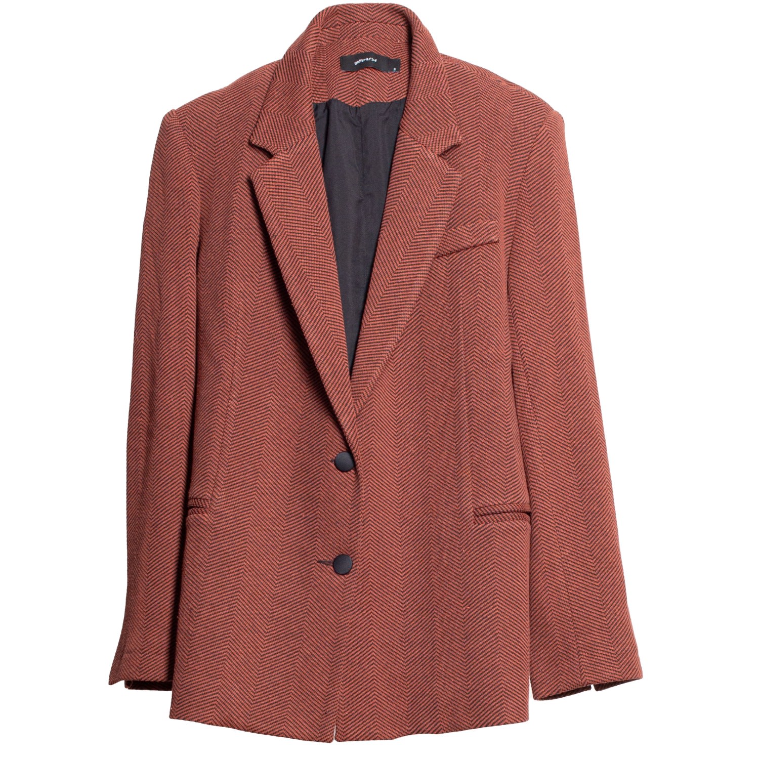 Gaffer&fluf Women's Brown Oversize Single Breasted Jersey Jacquard Jacket - Herringbone Brick In Brown